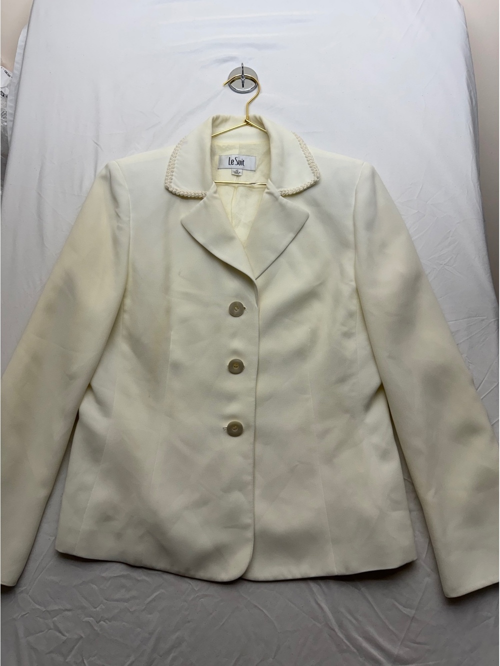 Le Suit Cream Trim Button Front Blazer Jacket Sz 10